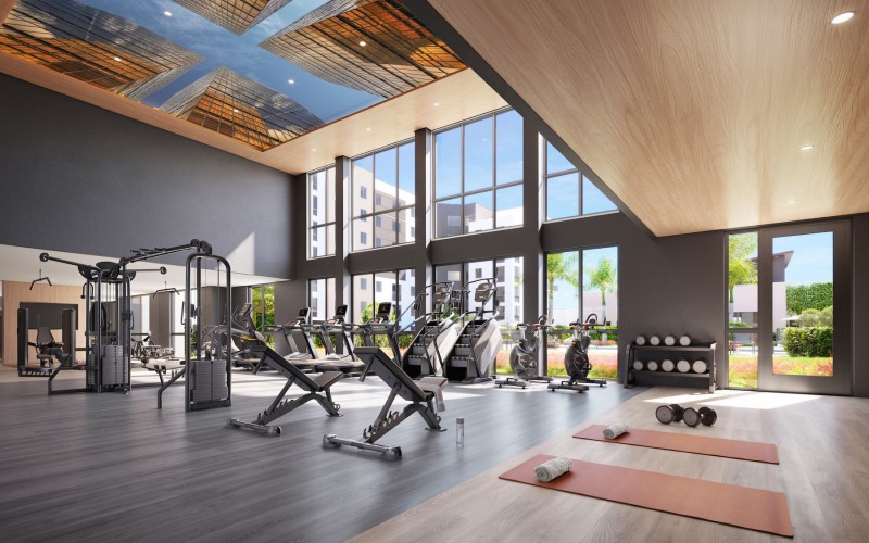 a gym with exercise equipment